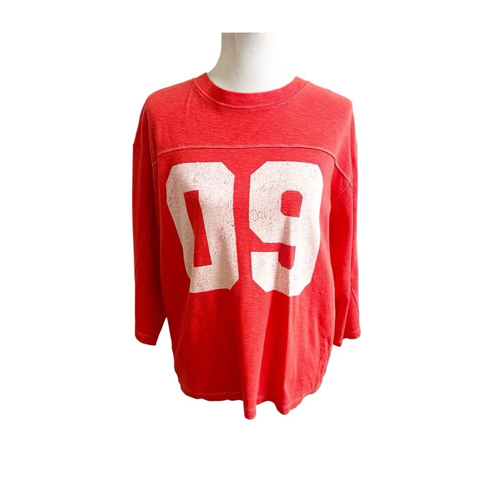 Anthropologie Pilcro 3/4 Varsity Tee Pullover Red Size Medium Rugby Sporty - Picture 3 of 12